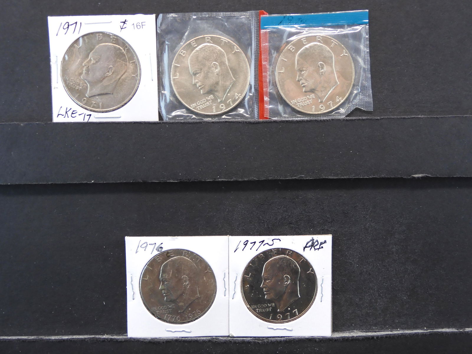Five US Eisenhower Dollars 1971 D, 1974 P&D,  1976-D- (1 of 9)