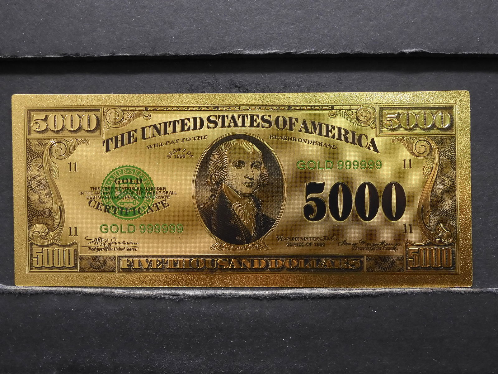 $5,000 Gold Certificate 24K Gold Foil Note (Not Legal (1 of 4)