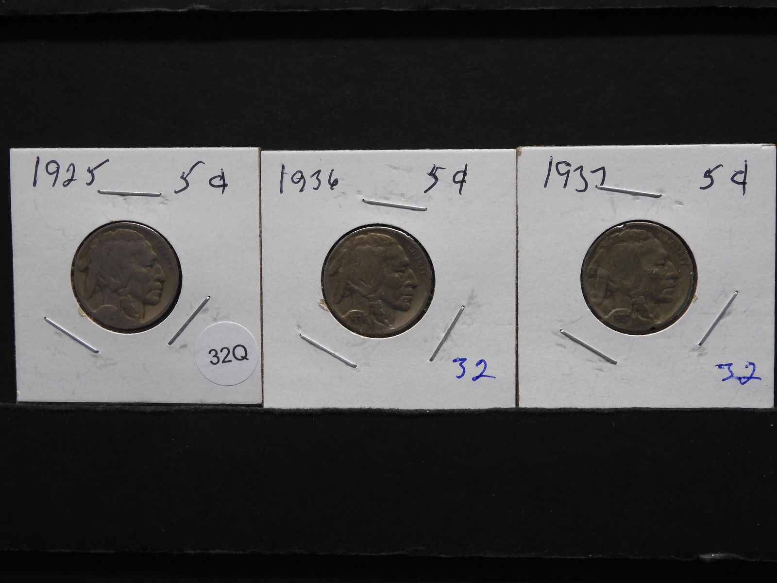 Three Buffalo Nickels 1925, 1936, 1937 (1 of 7)