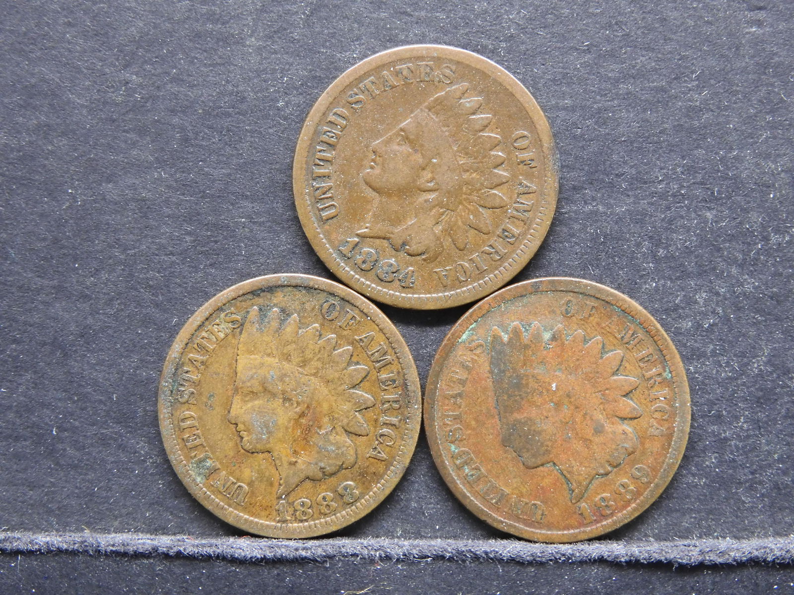 Three Indian Head Cents 1884, 1888, 1889 (1 of 2)