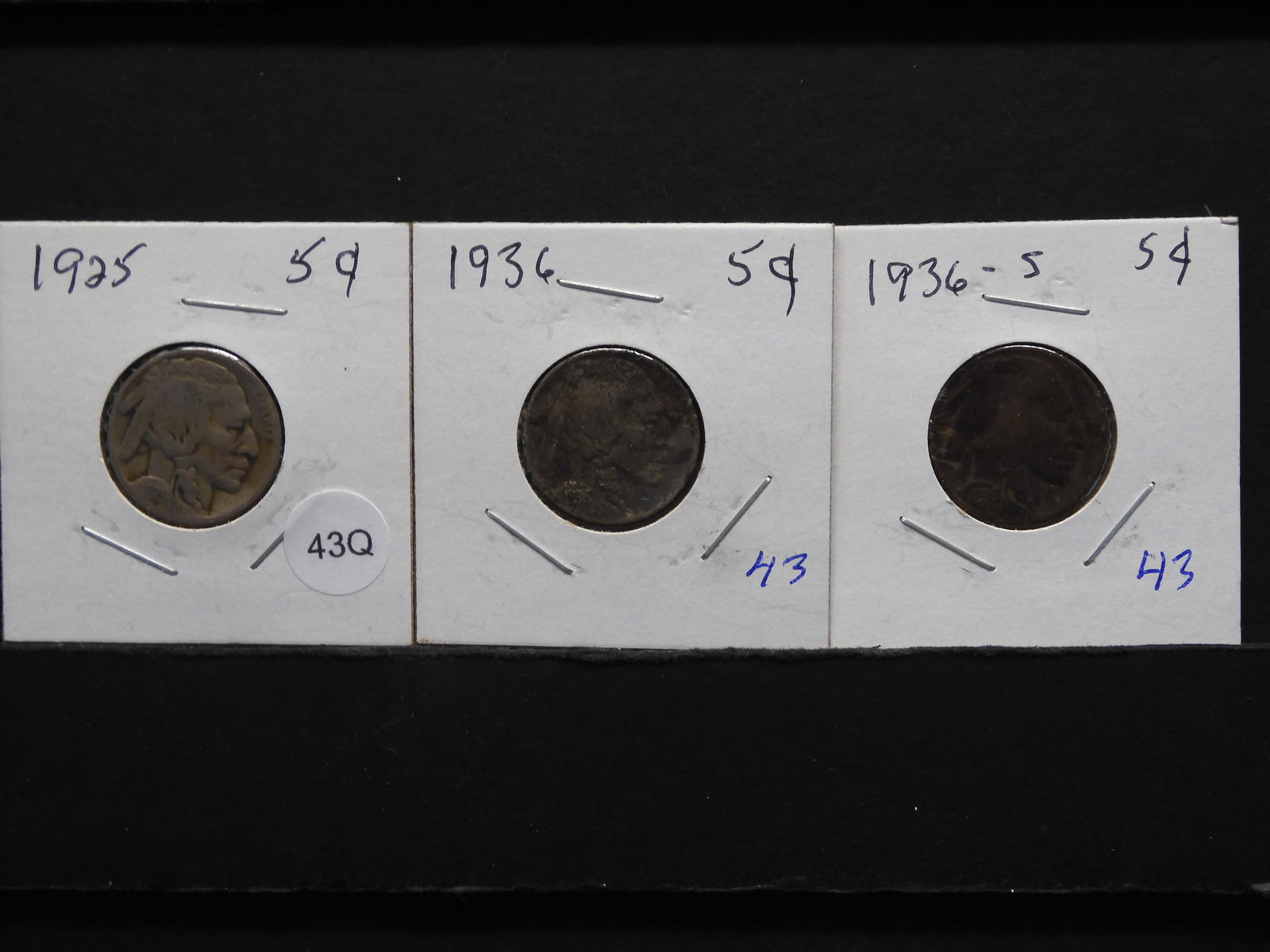 Three Buffalo Nickels 1925, 1936, 1936-S (1 of 8)