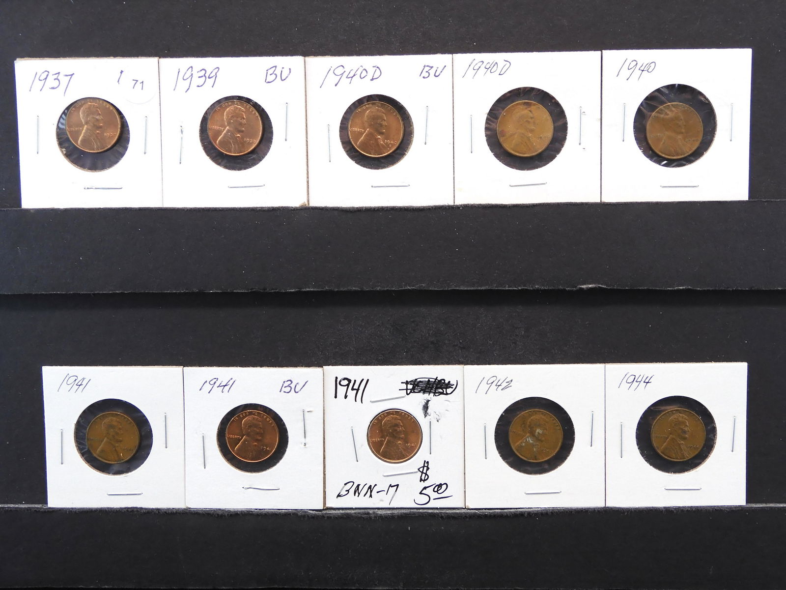 10 - Lincoln Wheat Cents Some Red BU all Carded Nice (1 of 10)