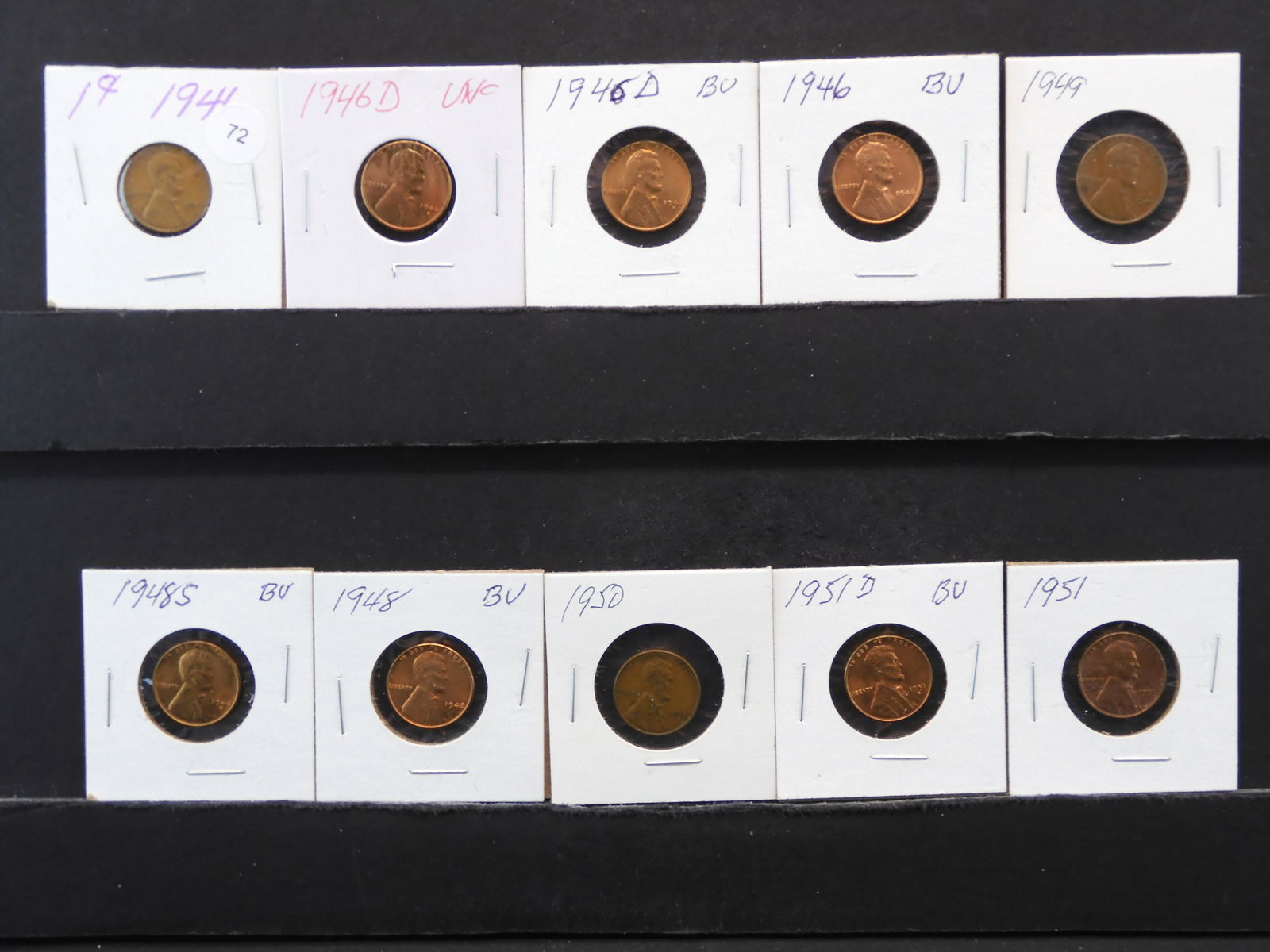 10 - Lincoln Wheat Cents Some Red BU all Carded Nice (1 of 10)