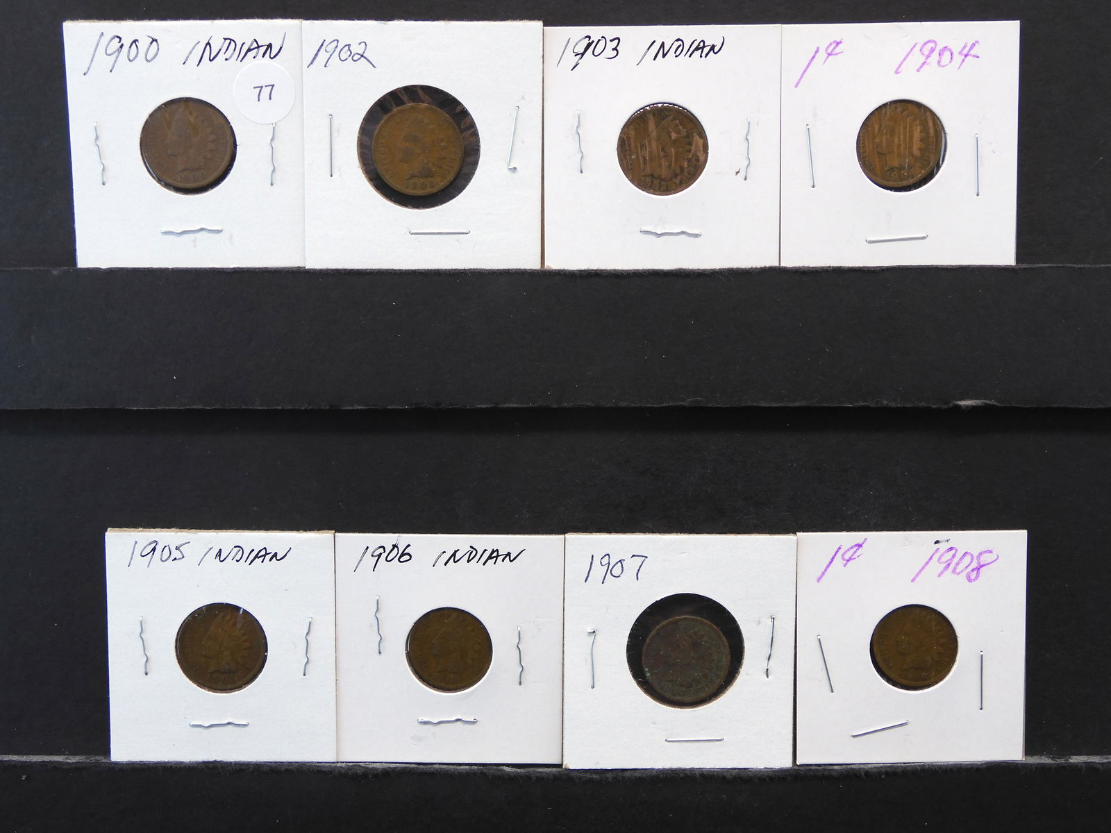 8 - Indian Head Cents all Carded - 1900, 02, 03, 04, (1 of 10)