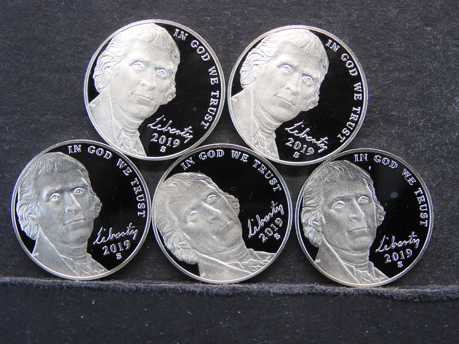 5- Gem Proof 2019-S Jefferson Nickels carefully removed (1 of 2)