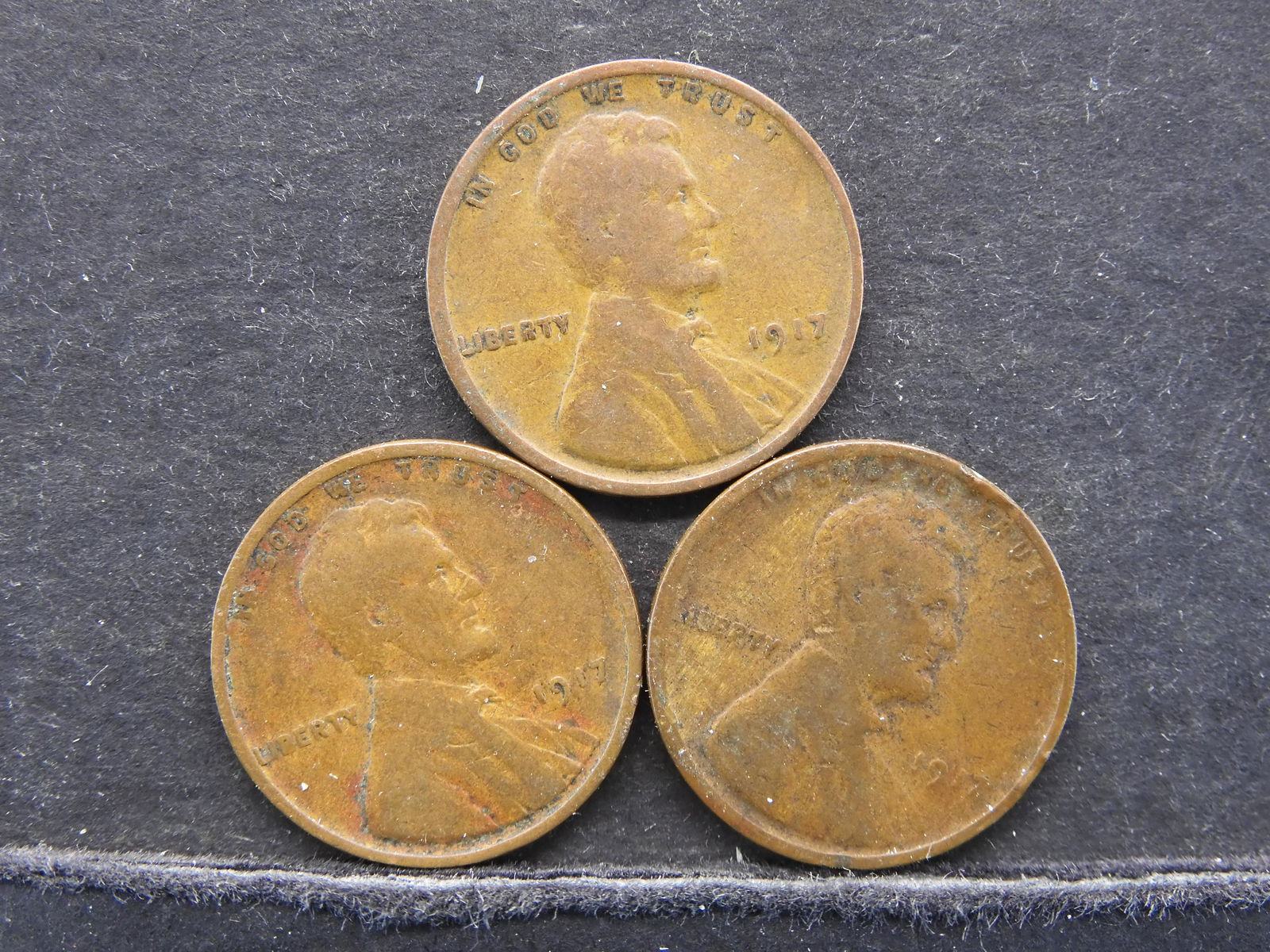 Three 1917  Lincoln Wheat Cents (1 of 2)