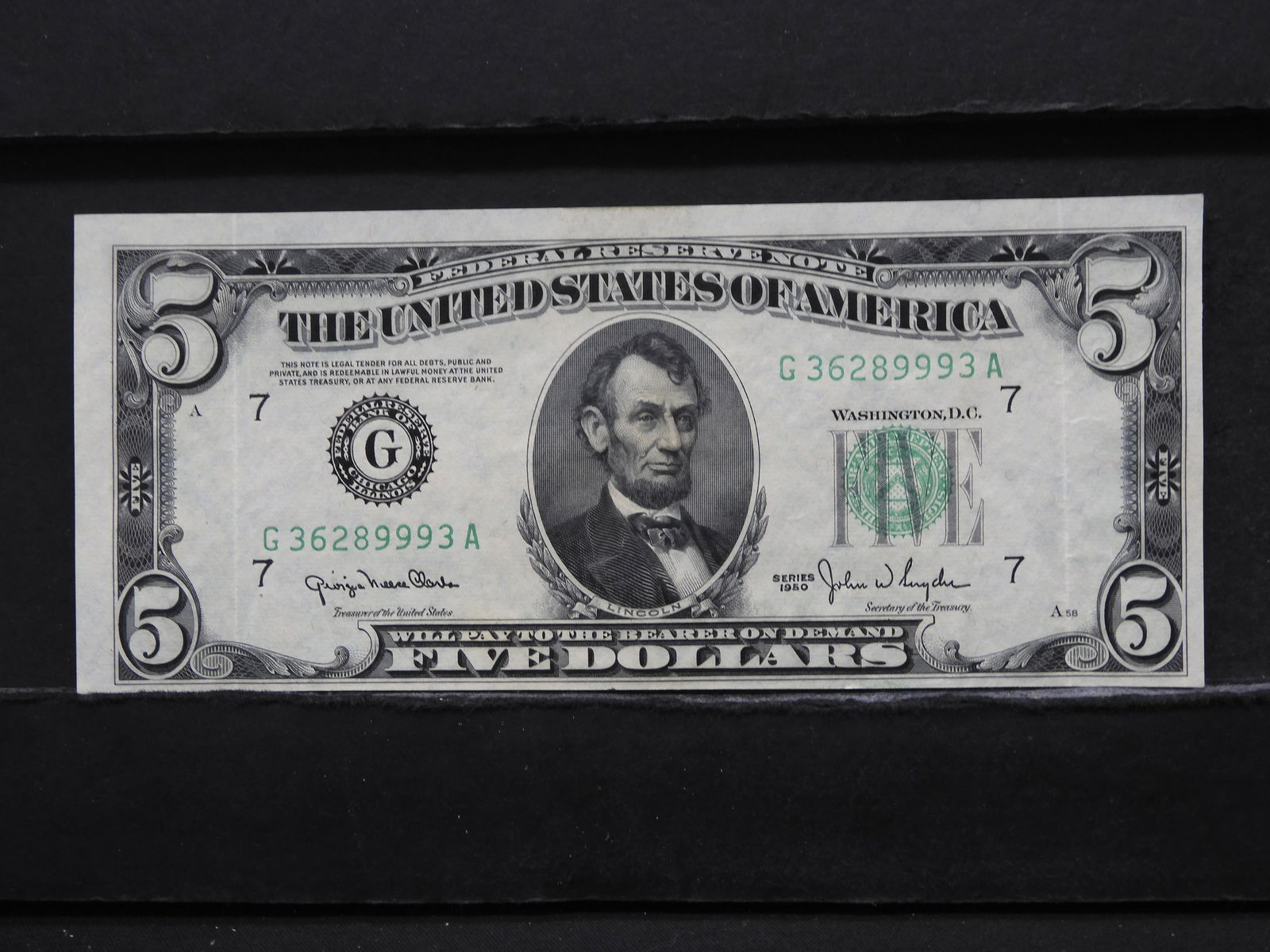 1950 Cutting Error Green Seal $5 Bank Note (1 of 3)