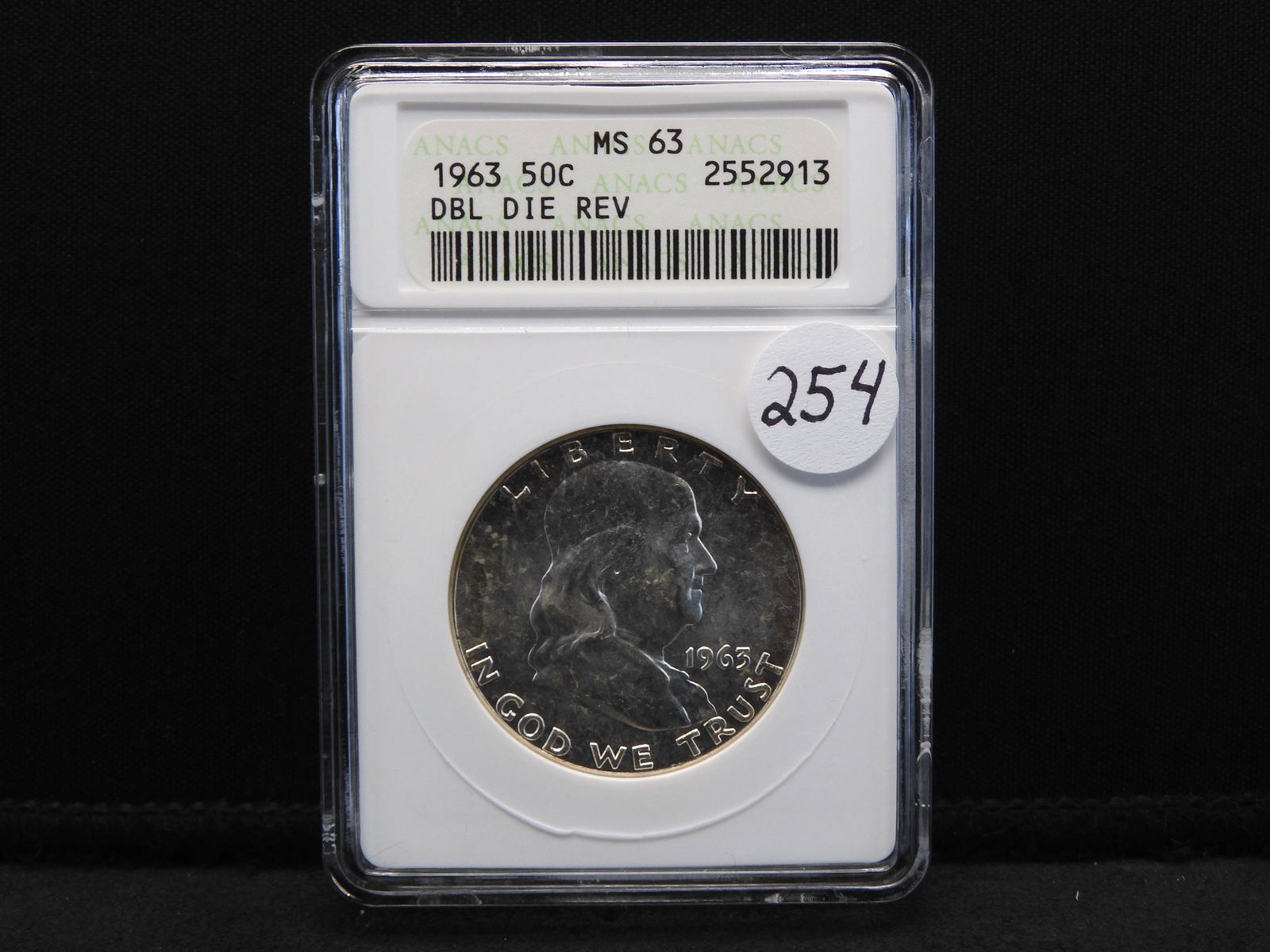 1963 ANACS MS63 Dbl Die Rev Franklin Silver Half Dollar (1 of 4)