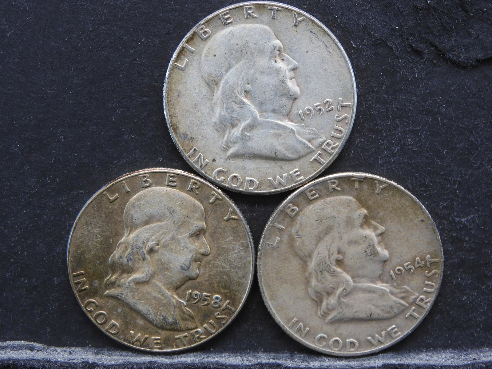 3 Franklin Silver Halves 1952-54 D -58 (1 of 2)