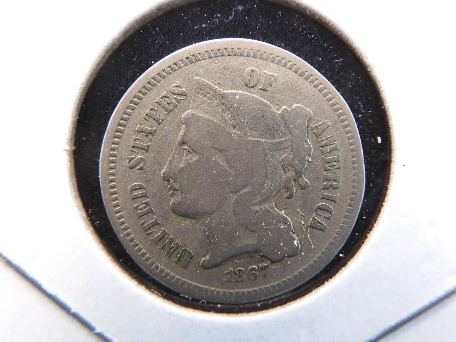 1867 Three Cent Nickel.  Fine. (1 of 3)