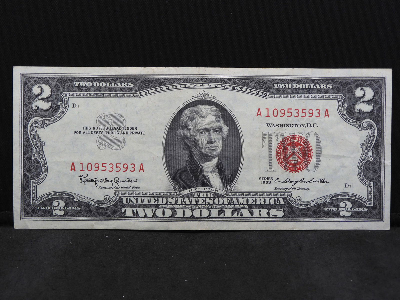 1963 $2 U.S.  Red Seal Note.  Nice Paper!! (1 of 3)