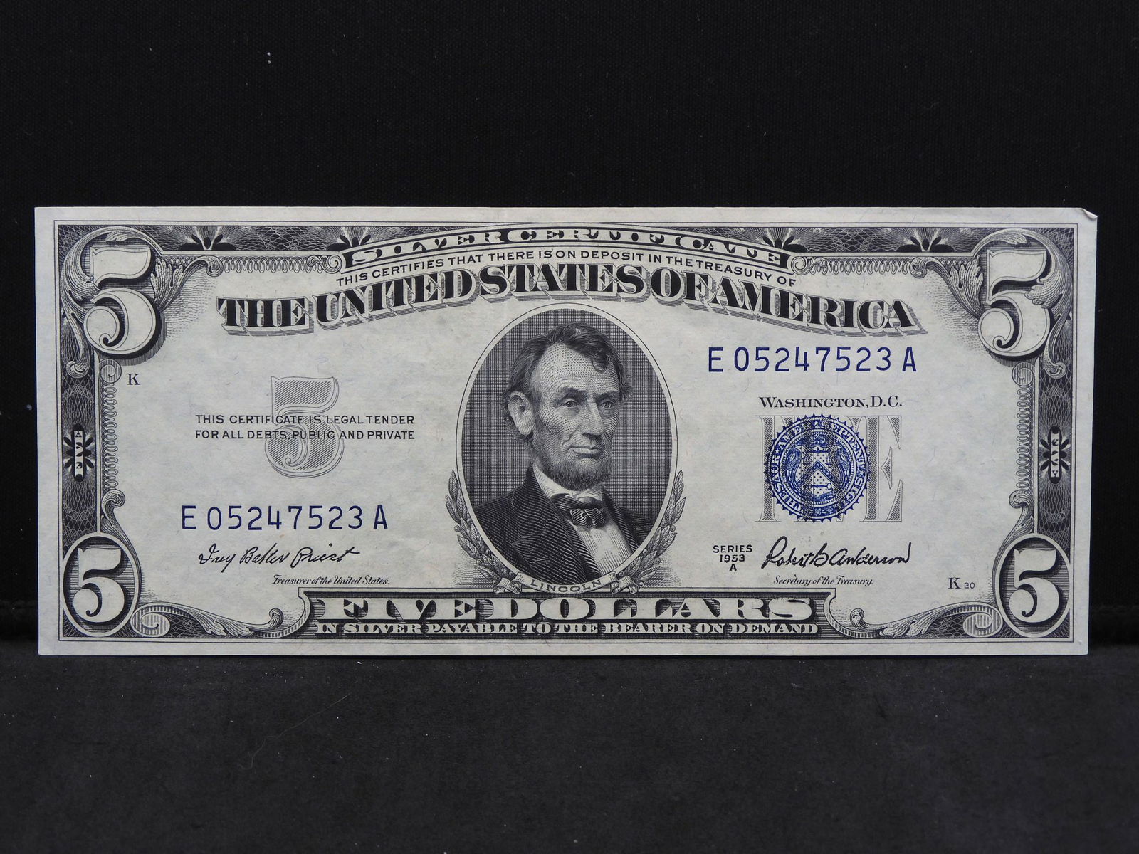 1953 A $5 Silver Certificate.  Nice almost (1 of 3)