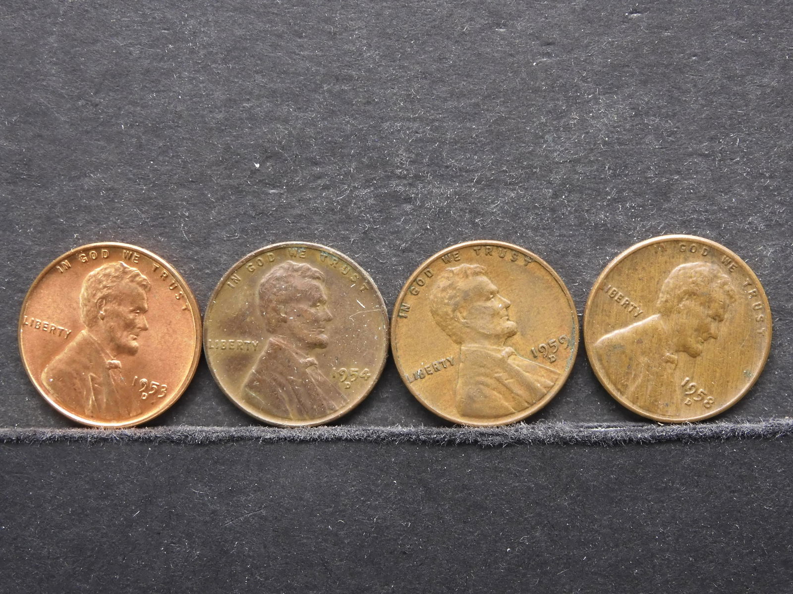 1953-D, 1954-D, 1955-D, 1958-D Wheat pennies (1 of 2)