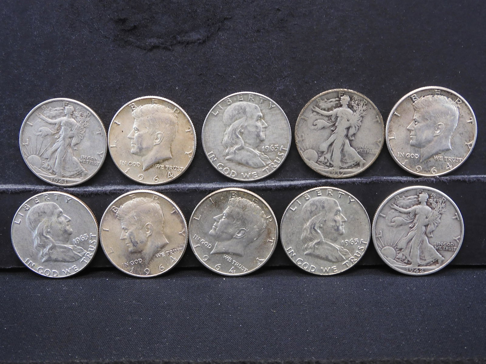 10- 90% Silver US Half Dollars Three Walkers 1941D, (1 of 2)