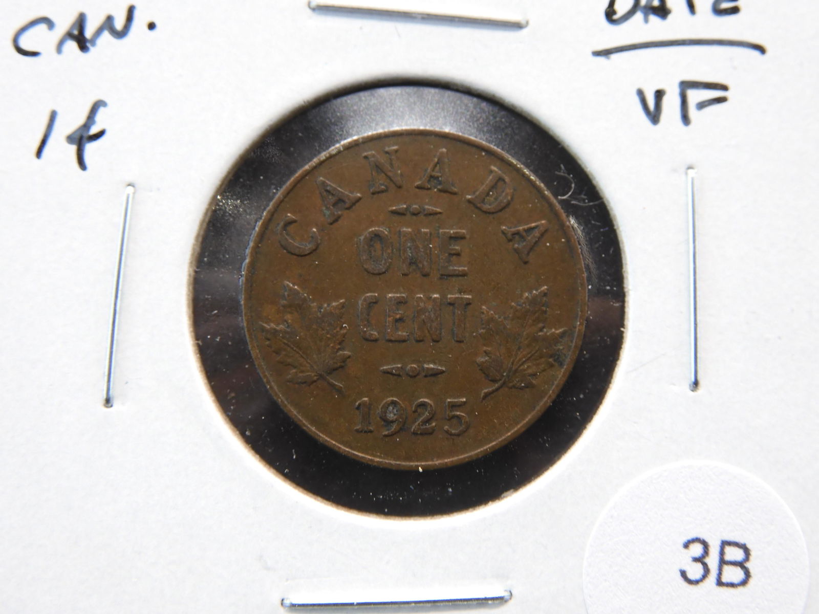 1925 Canada 1c.  Key Date.  VF. (1 of 3)