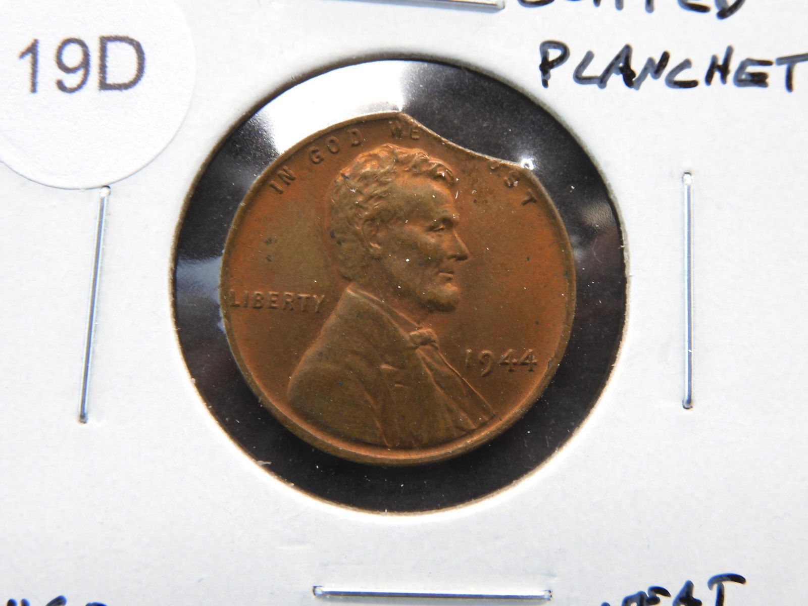 1944 Lincoln 1c.  Clipped Planchet.  Nice UNC.  Neat (1 of 3)