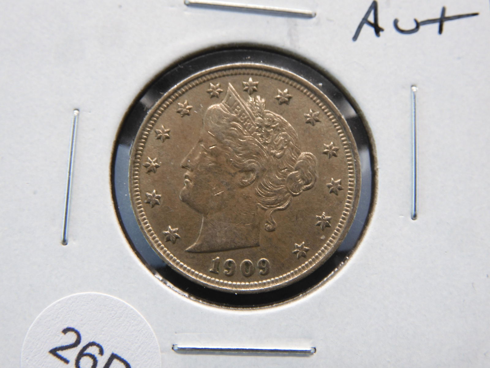 1909 Liberty "V" Nickel.  AU+.  Scarce. (1 of 3)