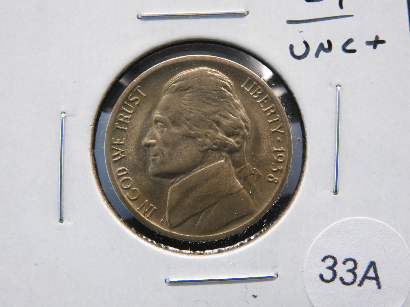 1938-D Jefferson 5c.  UNC+. (1 of 3)