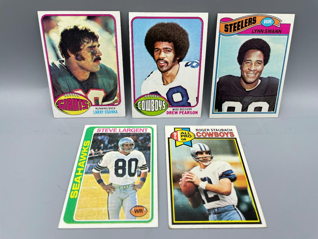 1976-1979 Topps Football Lot of 5 Stars - Staubach,: 1976-1979 Topps Football Lot of 5 Stars - Staubach, Swann, Csonka, Largent, Pearson