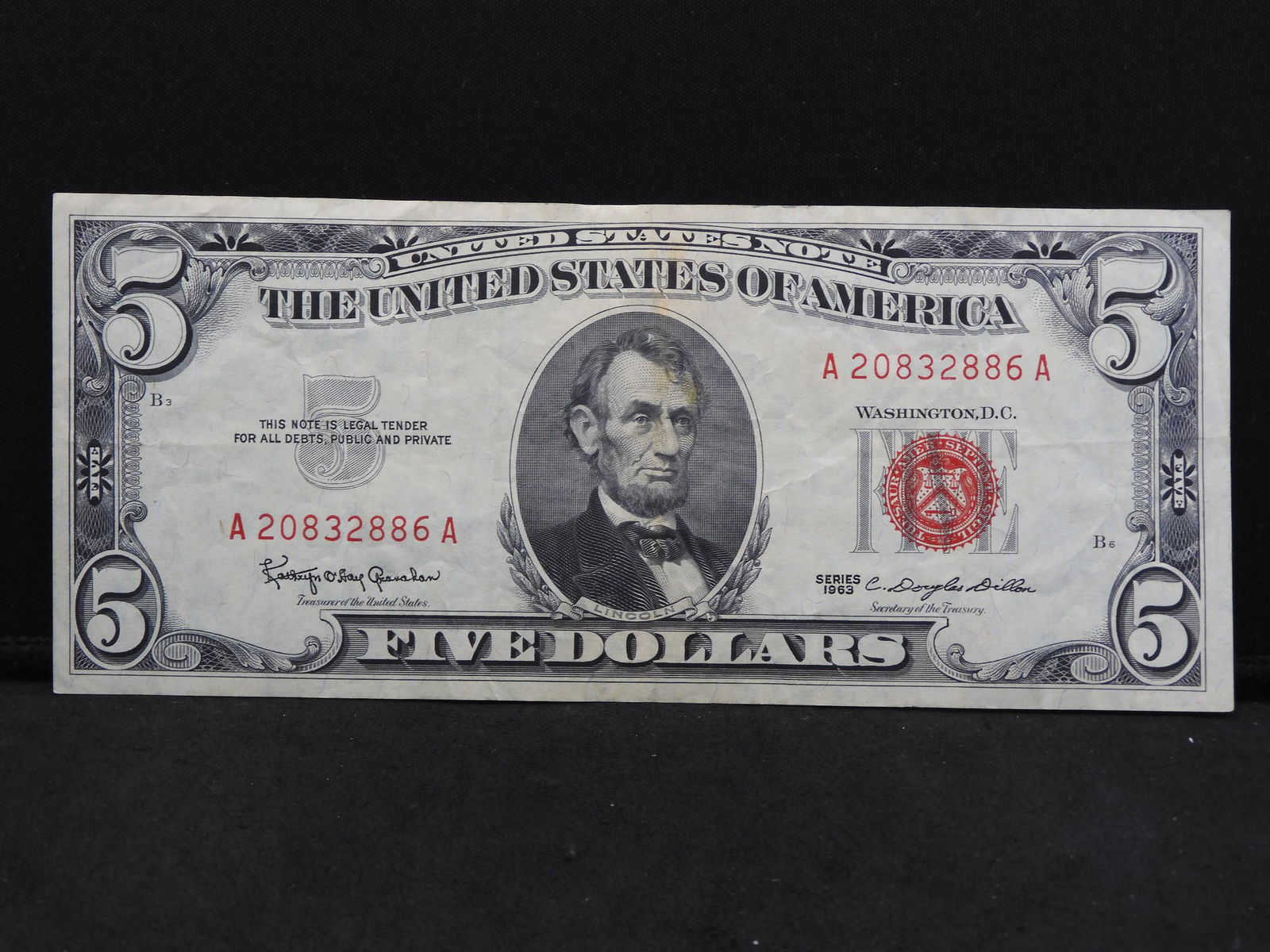 Series 1963  U.S. $5.00 Red Seal Note - Crisp & Nice! (1 of 3)