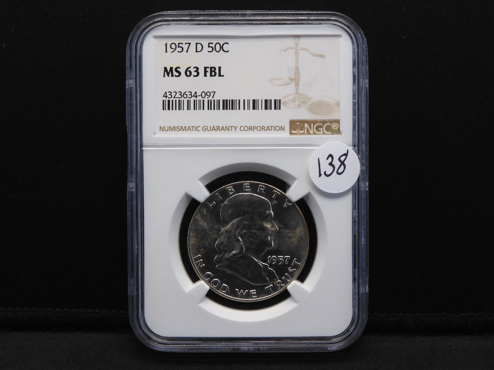 1957-D NGC MS63 FBL Franklin Silver Half Dollar (1 of 4)