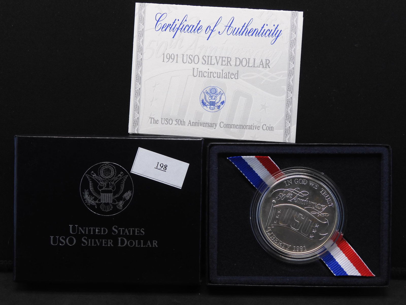 1991 USO 50th Anniv Uncirculated Silver Dollar OGP (1 of 4)
