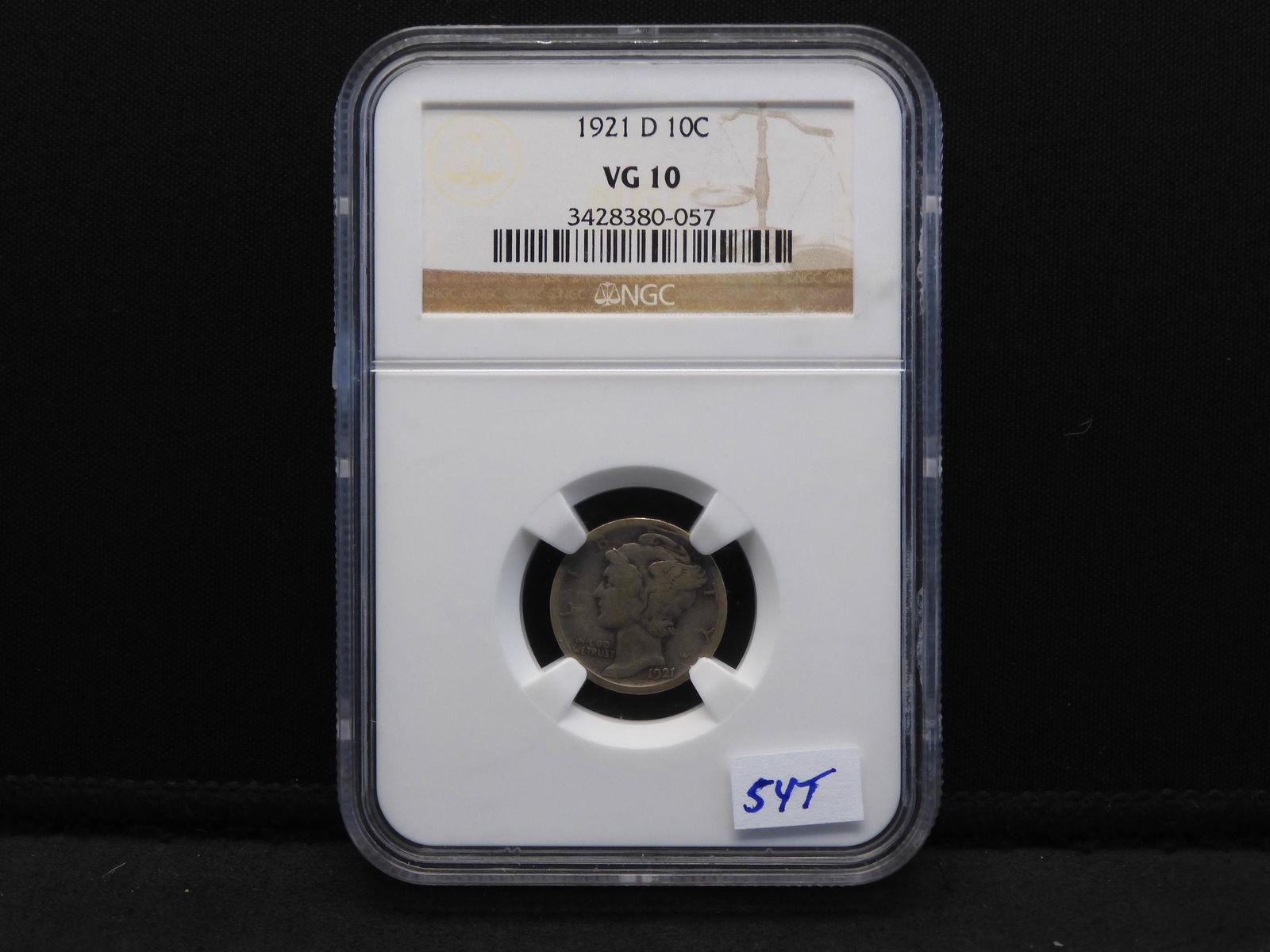 Key Date NGC Graded VG10 1921-D Mercury Dime (1 of 4)