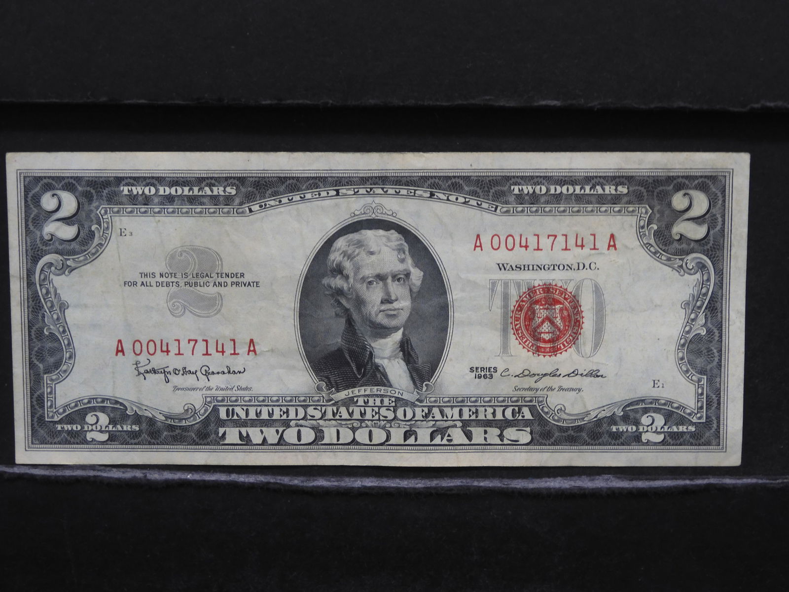 1963, $2 DOLLAR NOTE, (RED SEAL), 58 YRS OLD! (1 of 4)