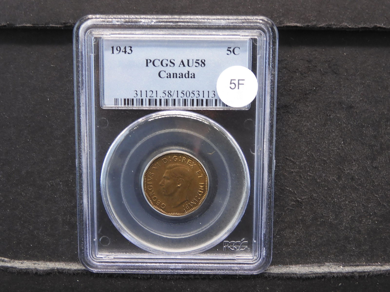 1943 Canada 5c.  PCGS AU58. (1 of 4)