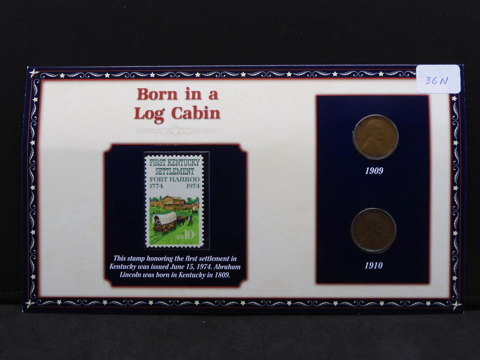 1909 1910 Lincoln Cent and Stamp Set, Lincoln Born In A (1 of 5)