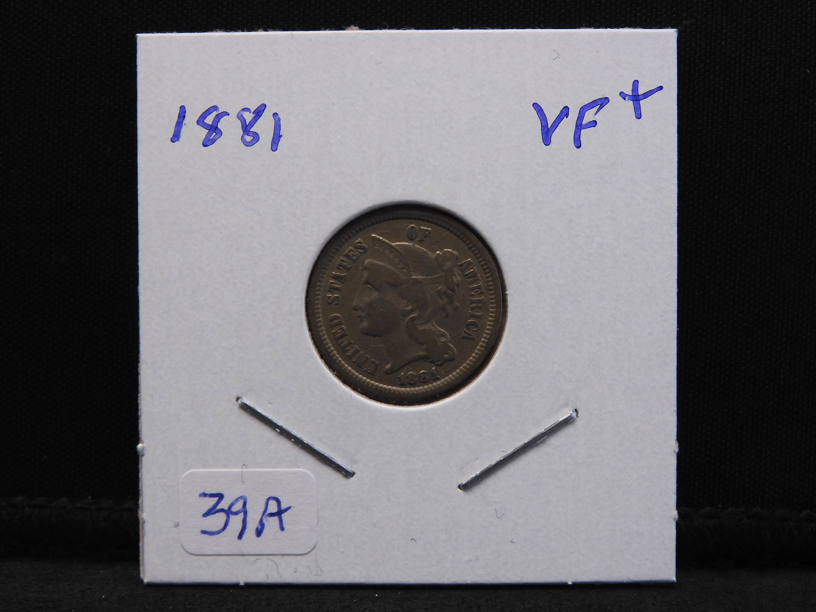 1881 Three Cent Nickel.  Some wear with no damage. (1 of 3)