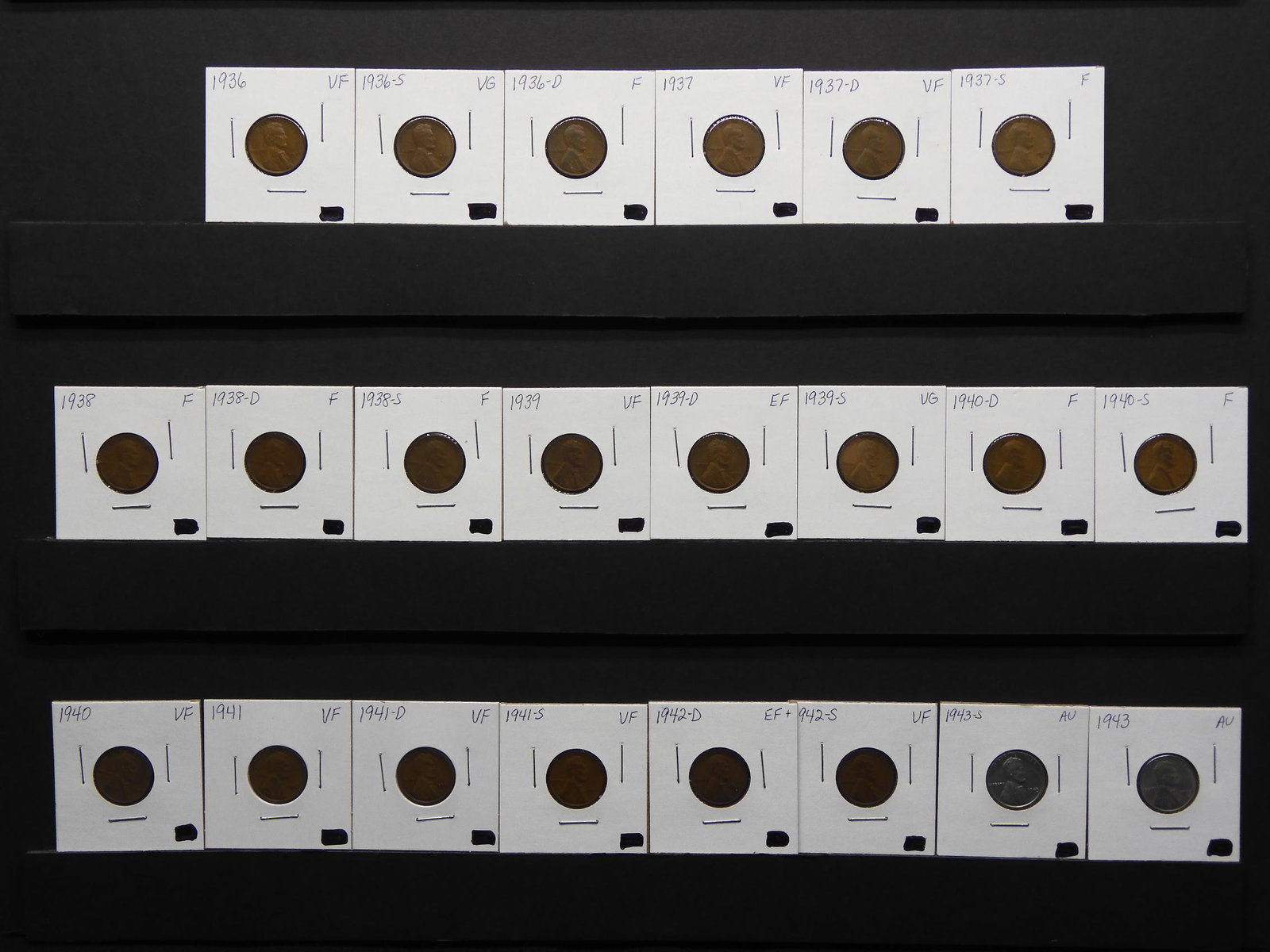 22 Different Lincoln Wheat Cents from 1936 to 1943 (1 of 11)