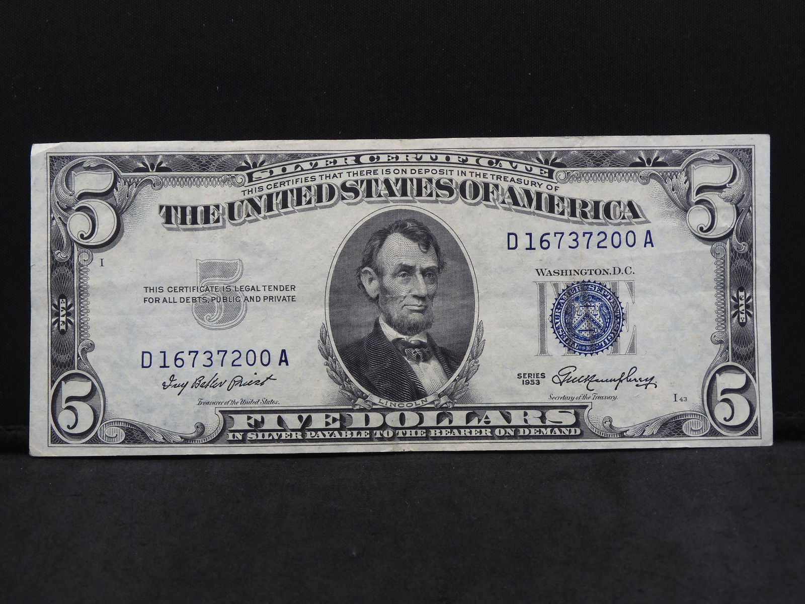Series 1953 U.S. $5.00 Silver Certificate Blue Seal (1 of 3)