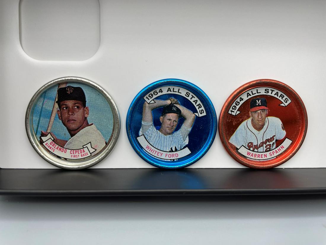 (3) x 1964 Topps Baseball Coins Spahn, Ford, Cepeda All (1 of 2)