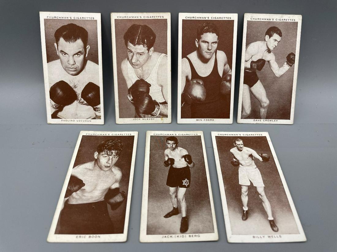 (7) x 1938 Churchman Boxing Cards #4,5,9,16,28,36,38: (7) x 1938 Churchman Boxing Cards #4,5,9,16,28,36,38