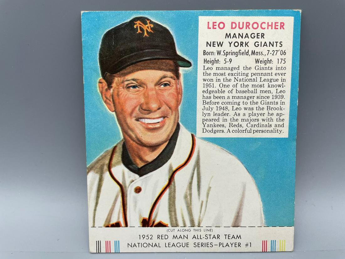 1952 Red Man Leo Durocher #1 Full Tab Baseball HoF: 1952 Red Man Leo Durocher #1 Full Tab Baseball HoF