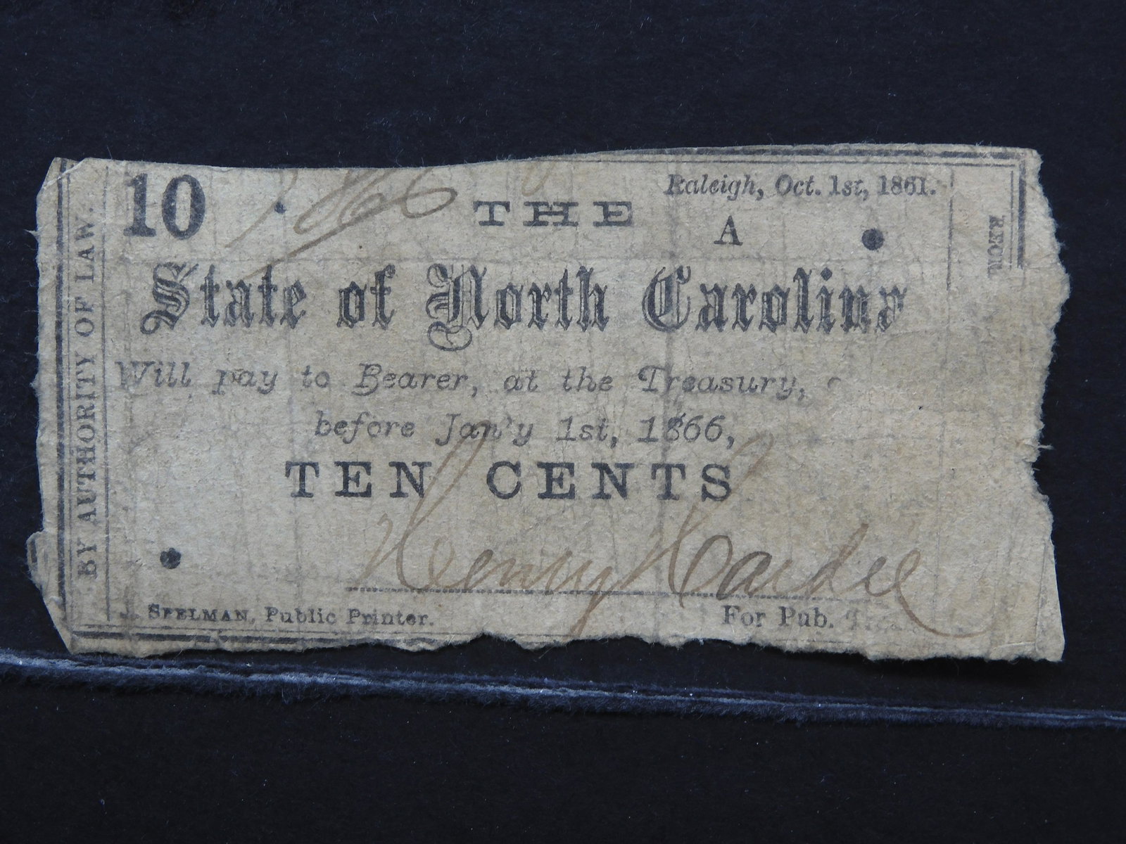 Raleigh North Carolina 10 Cent Fractional Currency.: Raleigh North Carolina 10 Cent Fractional Currency. Oct. 1, 1861