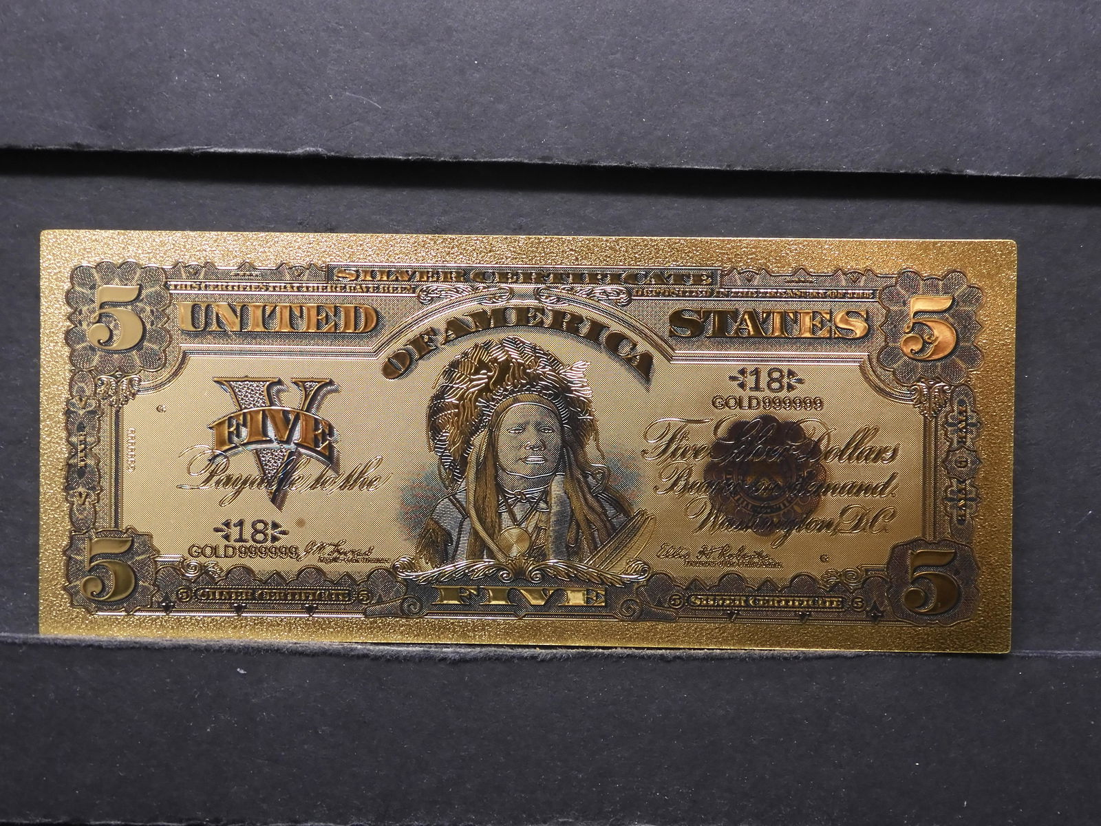 $5 Indian Silver Certificate 24K Gold Foil Note (Not (1 of 2)