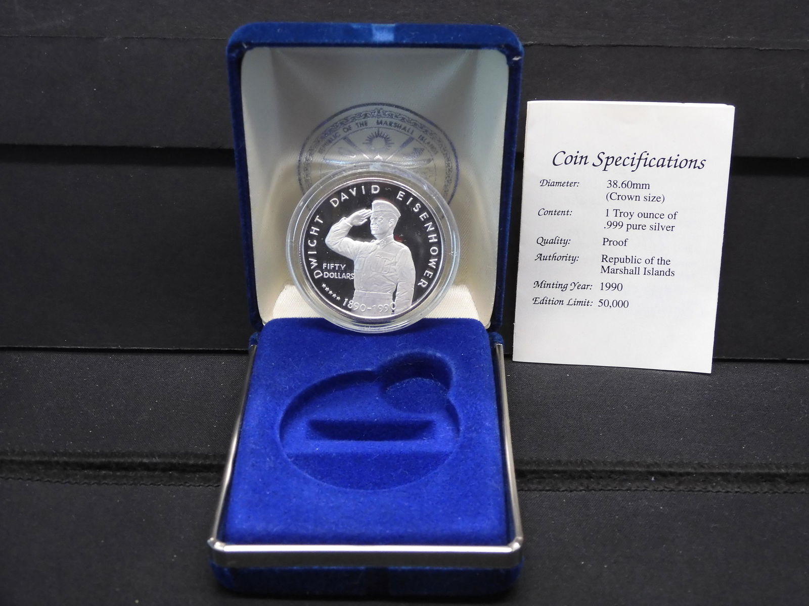 1990 Dwight D. Eisenhower $50 Silver Proof Commem - 1 (1 of 4)