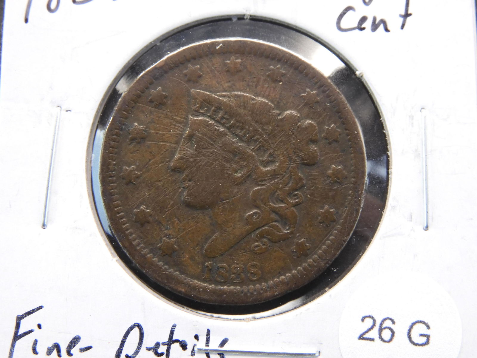 1838 Braided Hair Large Cent - Nice Details ! (1 of 3)