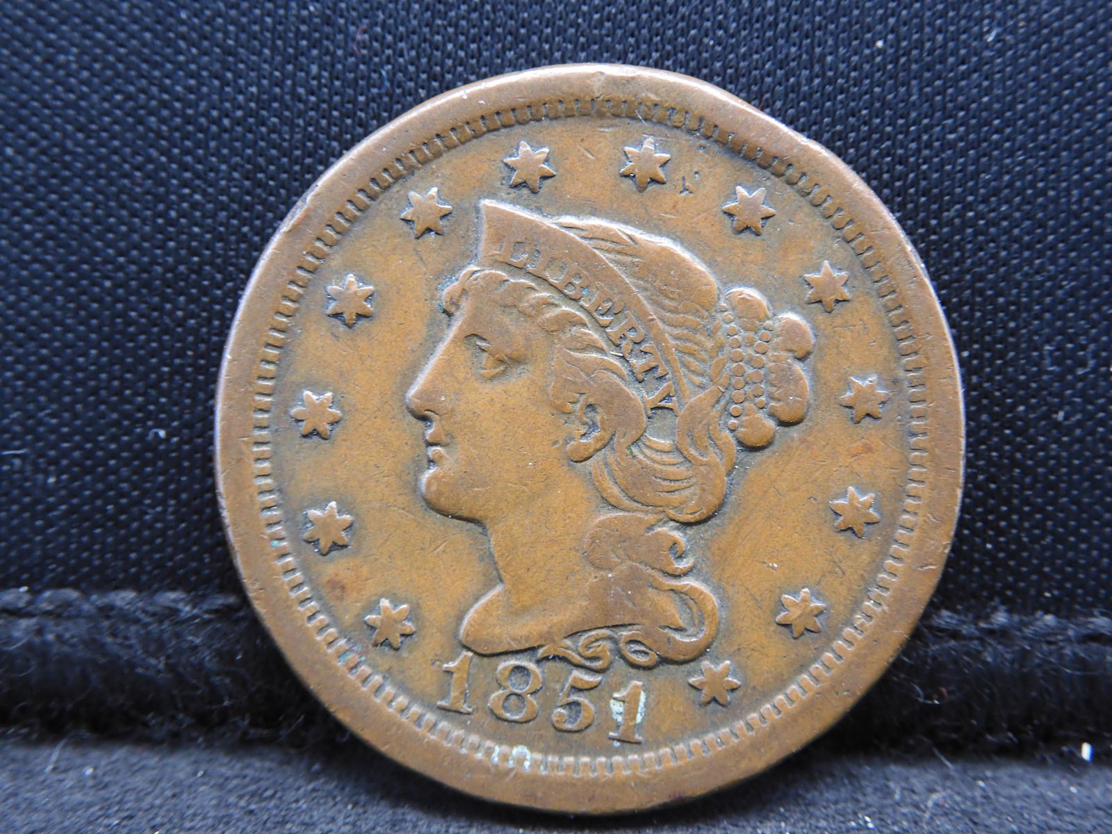 1851 Large Cent with light wear and nice color. (1 of 2)