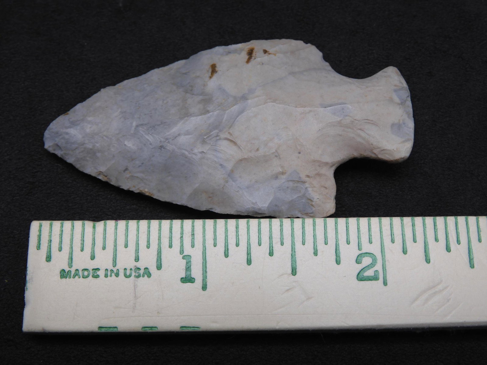 Ohio Found 2 1/4 inch stemmed grey late Archaic point. (1 of 3)