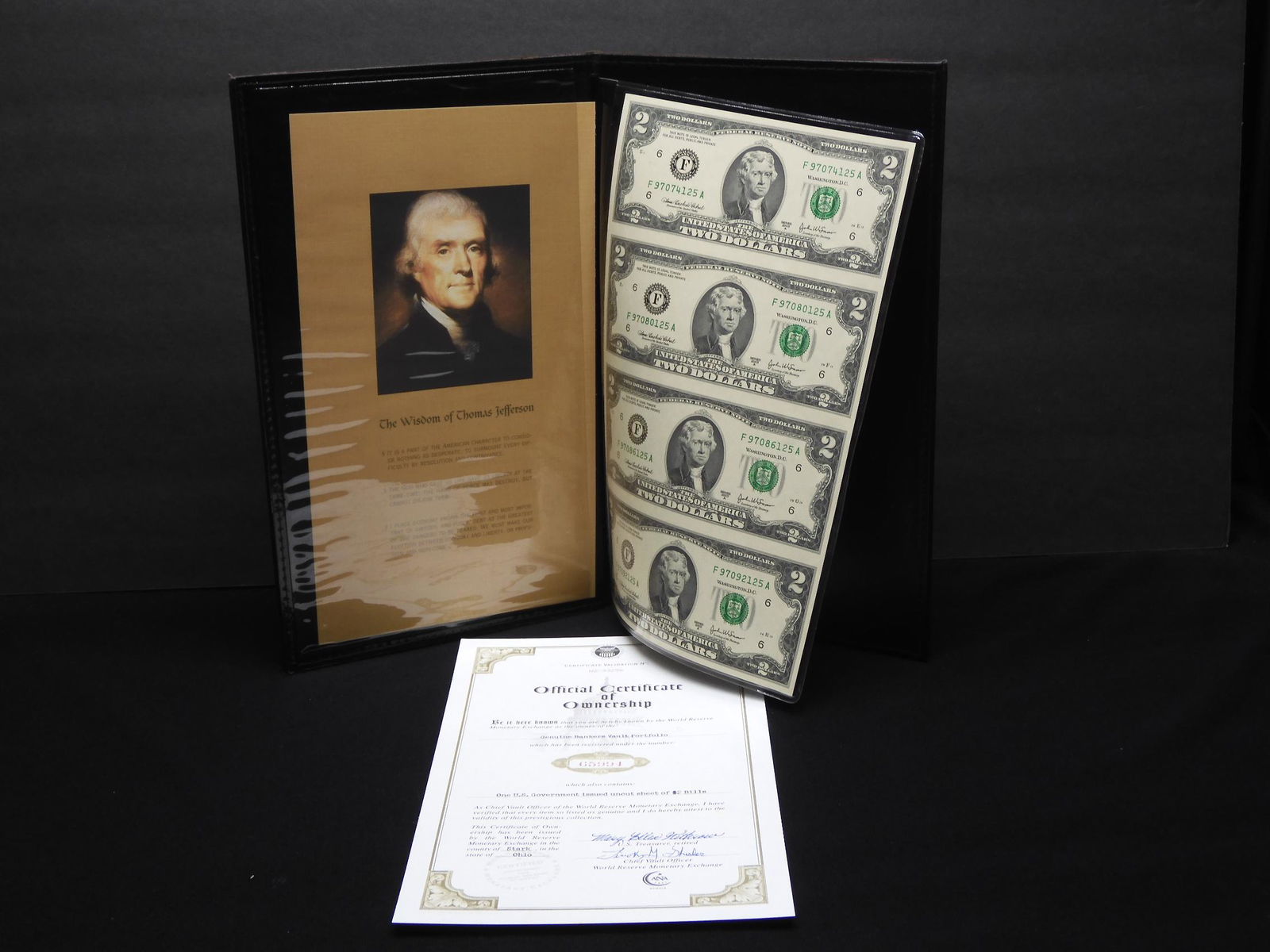 Uncut Sheet of 2003 $2 Jefferson Notes (1 of 7)