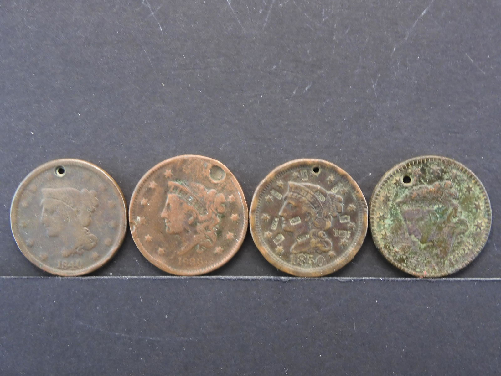 (4) Large Cents with Damage (1828, 1836, 1840, 1850) (1 of 3)