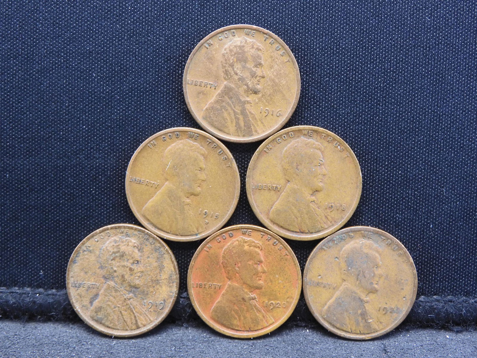 Six Lincoln Wheat Cents 1915-D, 16, 18, 19, 20 & 23 (1 of 2)