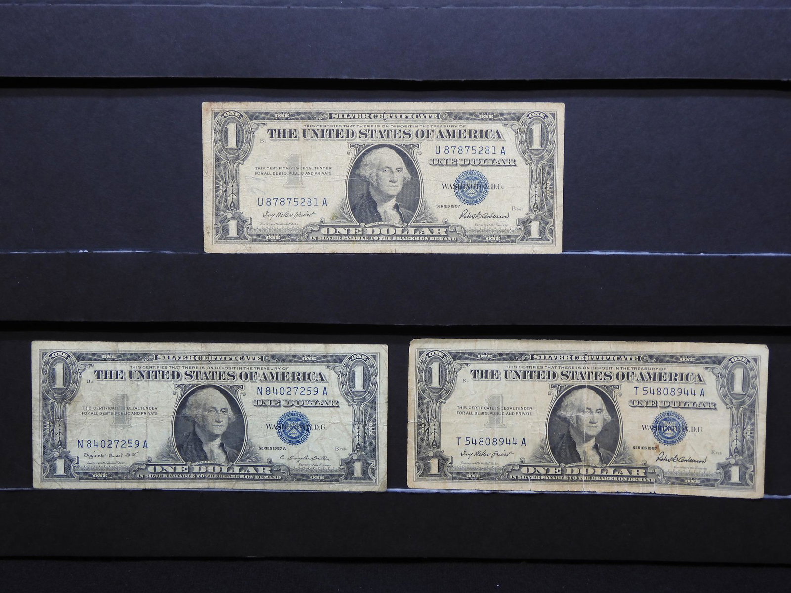 2 1957 & 1 1957A $1 Silver Certificates (1 of 6)