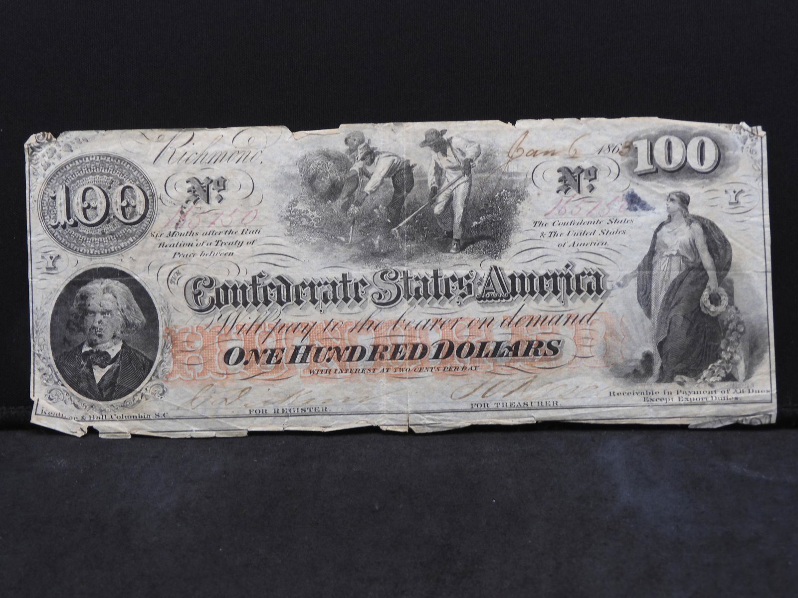 1863 Confederate State of America$100 Dollar Bill CS-41 (1 of 4)