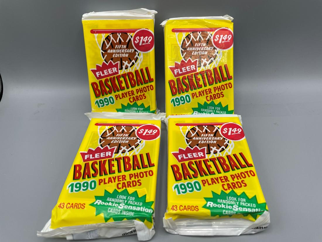 1990-91 Fleer Basketball Lot of 4 Jumbo Packs (1 of 2)
