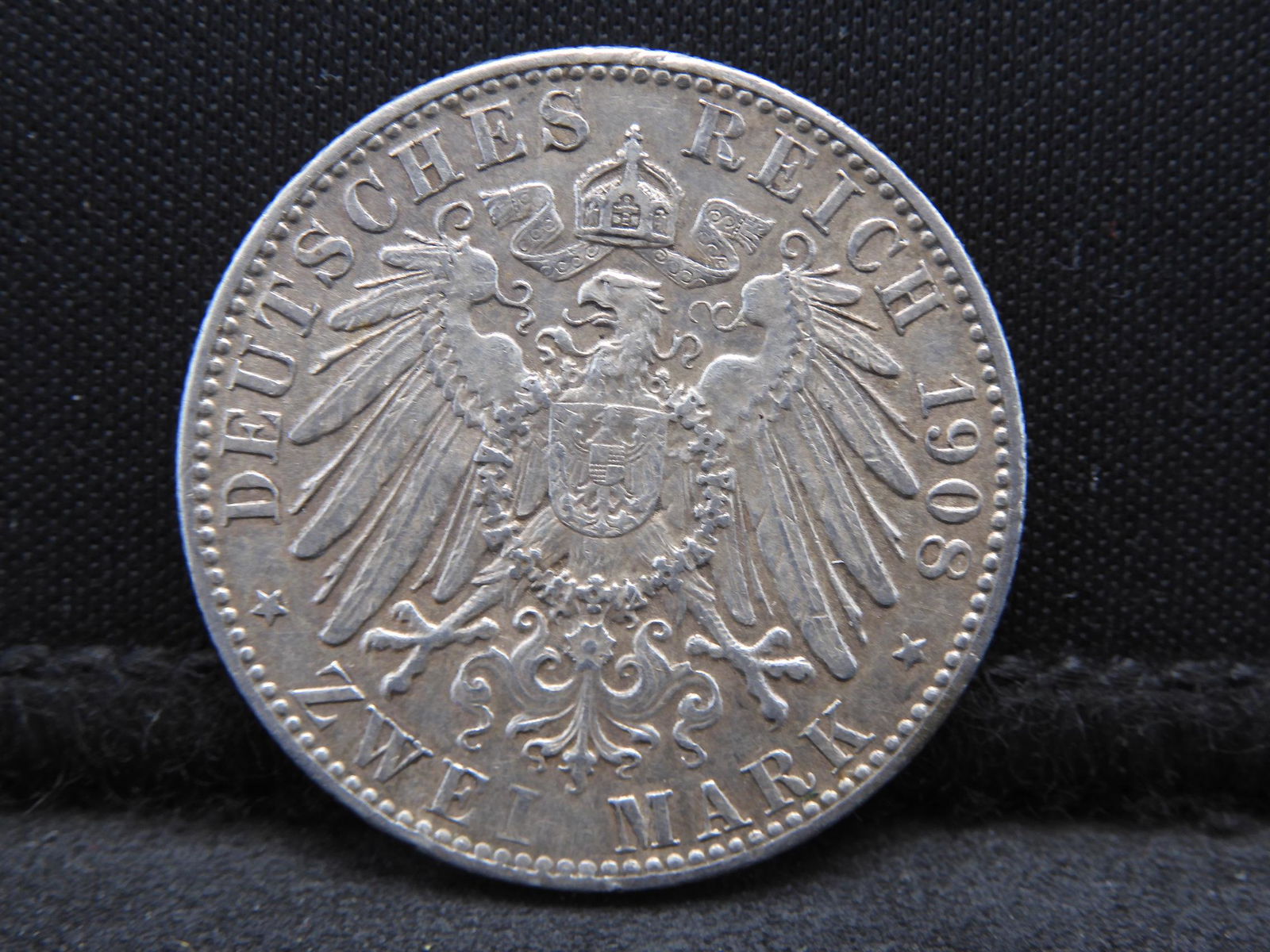 1908-E Saxony German State 2 Mark 90% Silver Coin. (1 of 2)