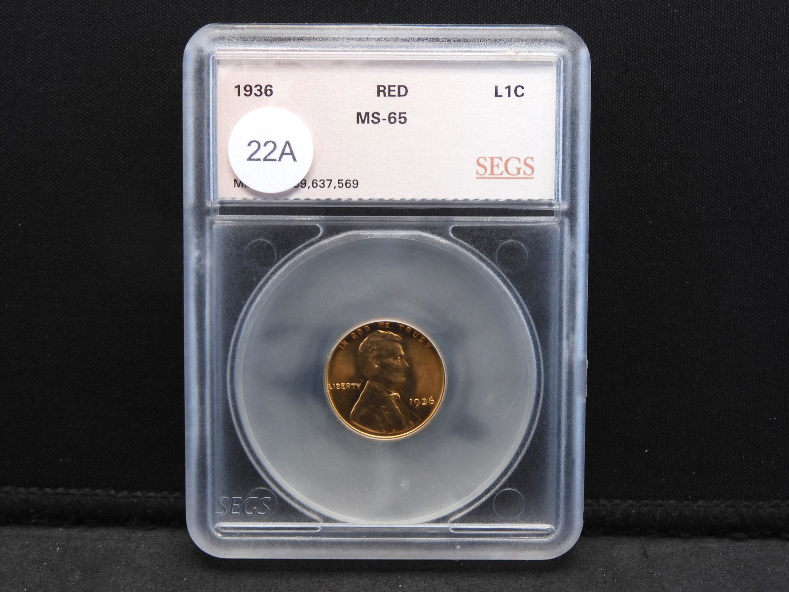 1936 Lincoln Cent.  Slabbed by SEGS as MS 65 Red. Very (1 of 4)